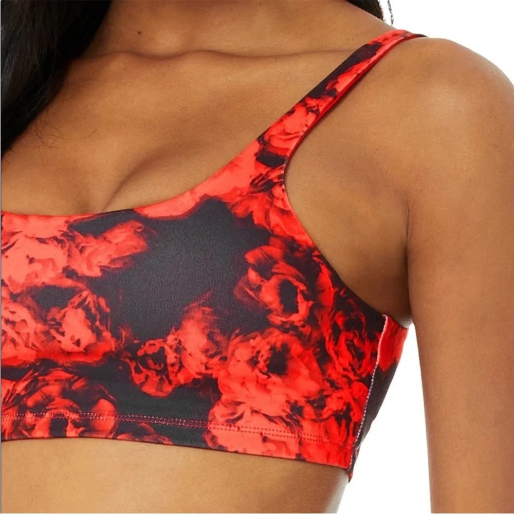 2 PIECE Alo Yoga VAPOR ROSES BRA & HIGH-WAIST ROSES LEGGING set in Cherry